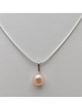 Freshwater Pink Real Pearl Necklace 18” Silver Plated Snake Chain NWOT
